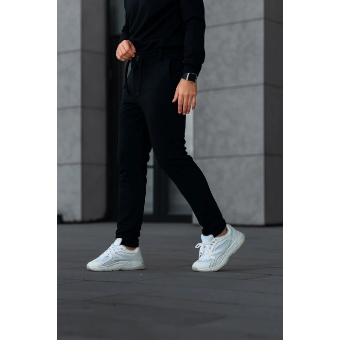 Erkek Diagonel Mikro dokulu Cepli Pantolon - Siyah