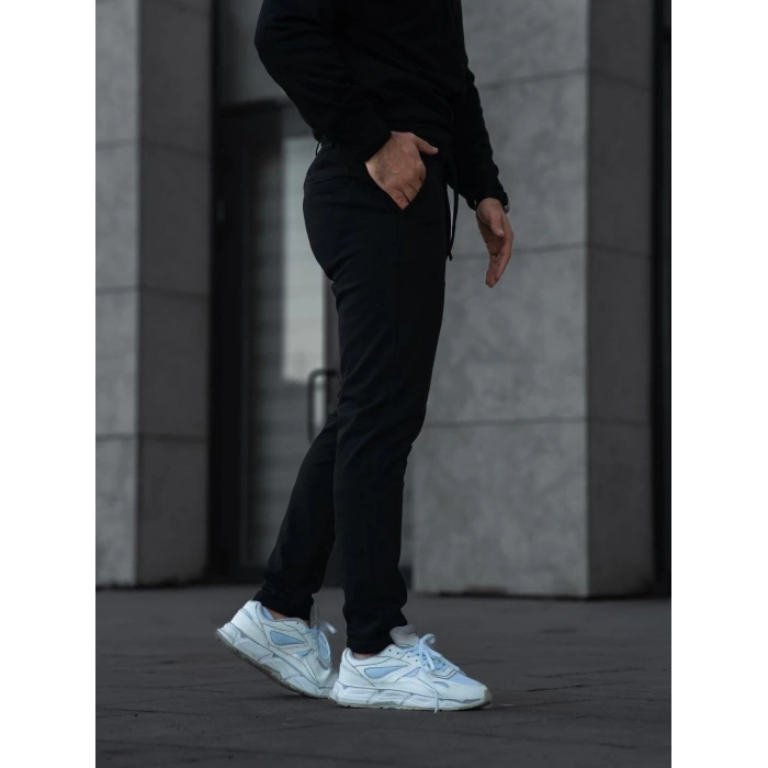 Erkek Diagonel Mikro dokulu Cepli Pantolon - Siyah