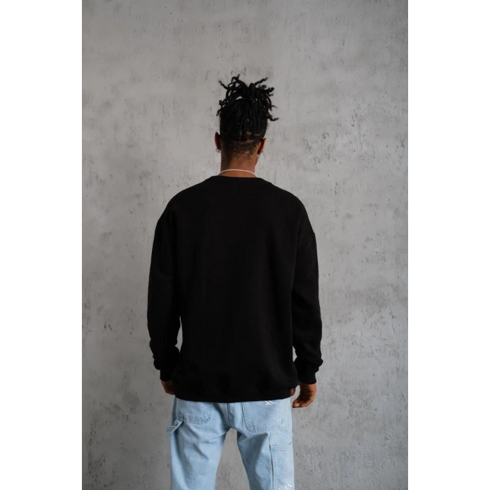 ERKEK DÜZ BİSİKLET YAKA SWEAT - SİYAH