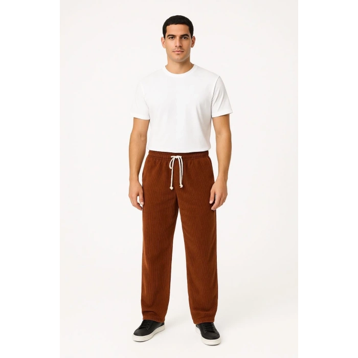 Erkek Fitilli Kadife Cepli Buggy Pantolon Oversize Rahat Kalıp - Kahverengi