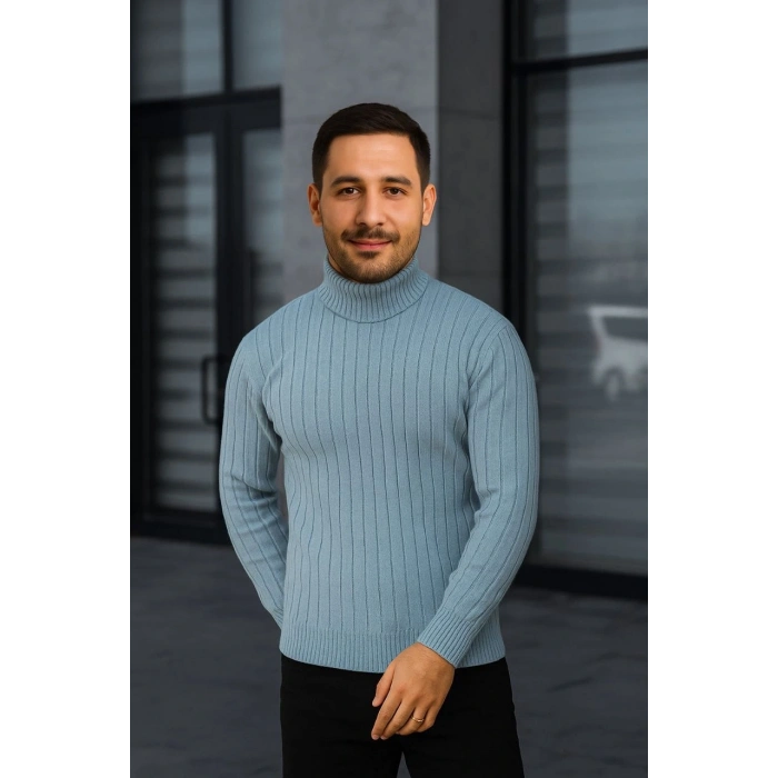 Erkek Fitilli Triko Kazak 3lÜ Set Bebek Mavisi Bej Siyah Regular Balıkcı Yaka Tam Boğazlı Triko Seti Modeli Kazak