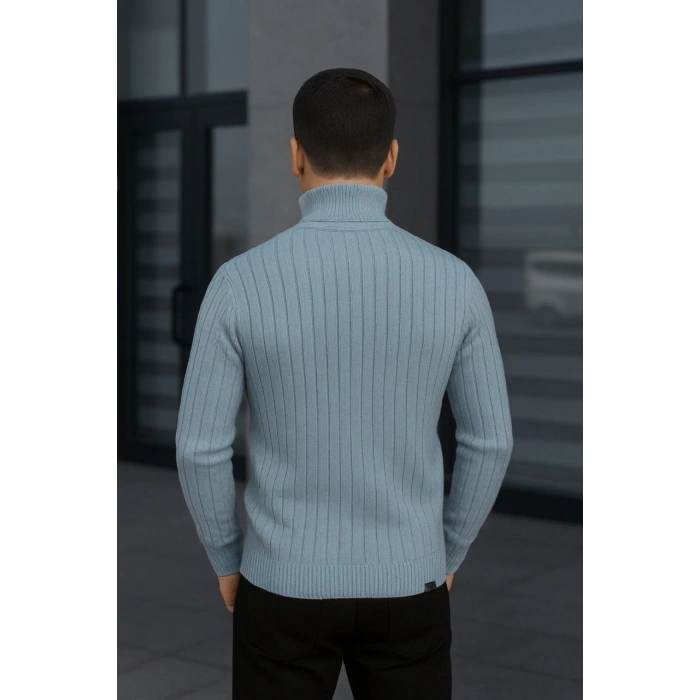 Erkek Fitilli Triko Kazak 3lÜ Set Bebek Mavisi Bej Siyah Regular Balıkcı Yaka Tam Boğazlı Triko Seti Modeli Kazak