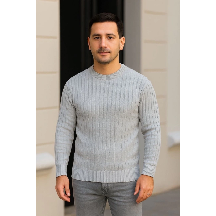 Erkek Fitilli Triko Kazak 4’lü Set Beyaz Bordo Gri Siyah Regular Fit Bisiklet Yaka Kazak Triko Kombini