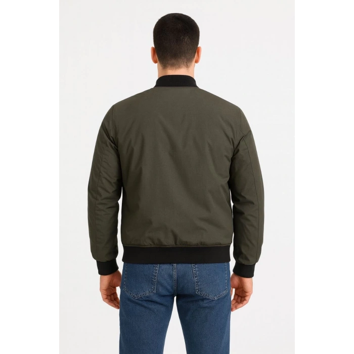 Erkek Bomber Mont Ceket – Fermuarlı, Kapitone İçi Astarlı, Su İtici Kumaş, Regular Fit, Uzun Kollu, Yandan Cepli, Bahar & Kış Rahat Günlük Stil - Haki