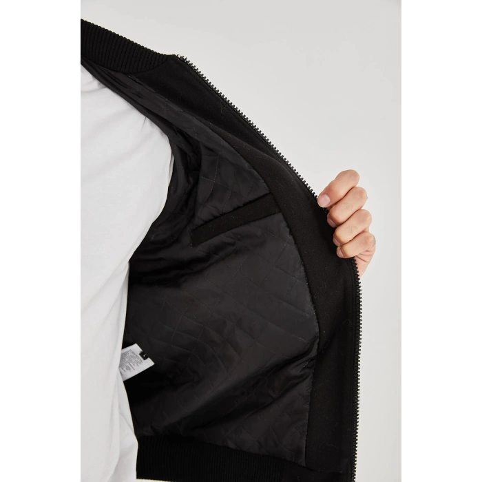 ERKEK İÇTEN ELYAF VE ASTARLI KOLLARI SUNİ DERİ CEKET - KAHVERENGİ