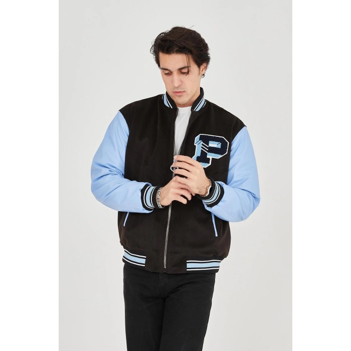 ERKEK İÇTEN ELYAF VE ASTARLI KOLLARI SUNİ DERİ CEKET - MAVİ