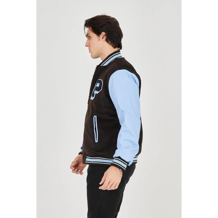 ERKEK İÇTEN ELYAF VE ASTARLI KOLLARI SUNİ DERİ CEKET - MAVİ