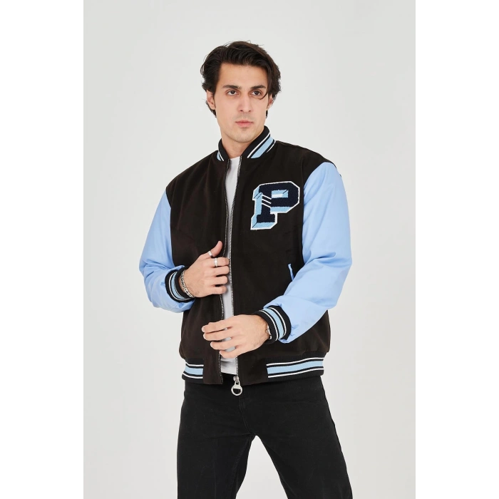 ERKEK İÇTEN ELYAF VE ASTARLI KOLLARI SUNİ DERİ CEKET - MAVİ