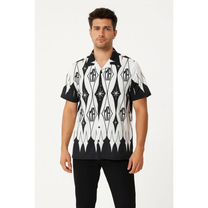 ERKEK İKİ İPLİK KUMAŞ DİJİTAL BASKILI GÖMLEK - SİYAH