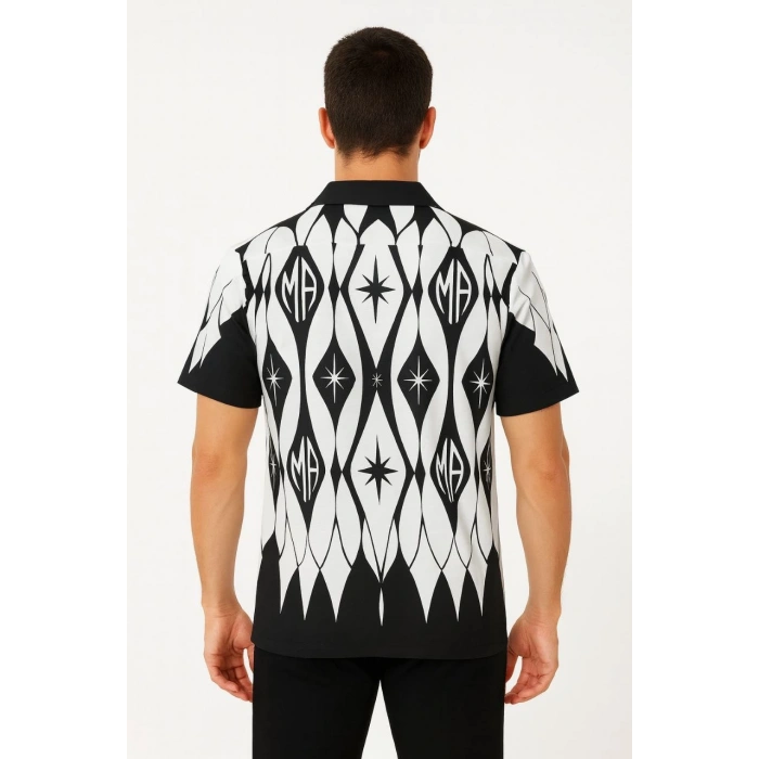 ERKEK İKİ İPLİK KUMAŞ DİJİTAL BASKILI GÖMLEK - SİYAH