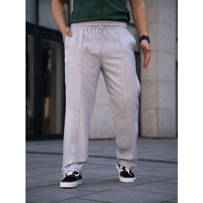 Erkek Keten Cepli Çıma Dikişli jogger Buggy Pantalon Rahat kalıp - Gri