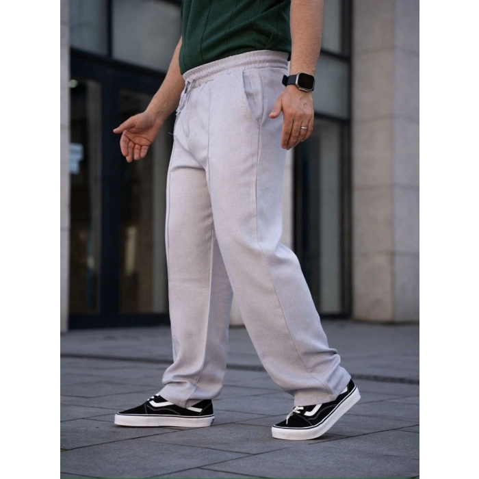 Erkek Keten Cepli Çıma Dikişli jogger Buggy Pantalon Rahat kalıp - Gri