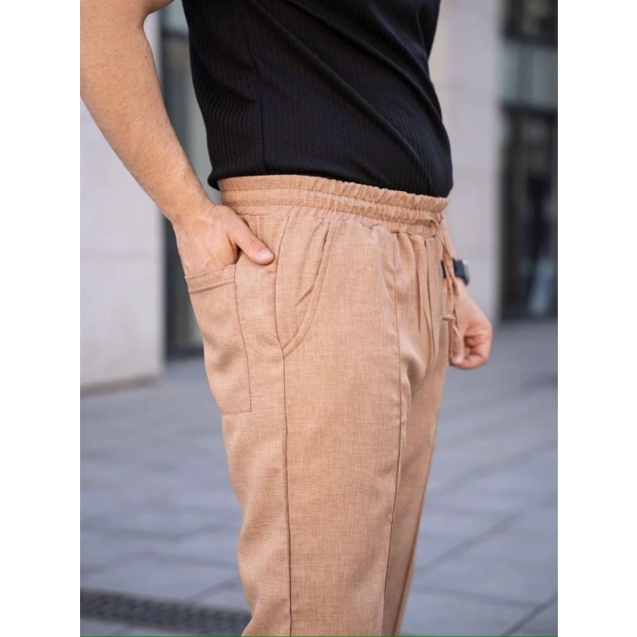 Erkek Keten Cepli Çıma Dikişli jogger Buggy Pantalon Rahat kalıp - Kahverengi