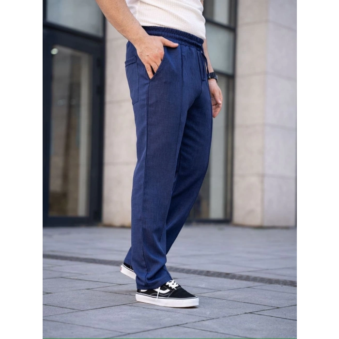 Erkek Keten Cepli Çıma Dikişli jogger Buggy Pantalon Rahat kalıp - Lacivert