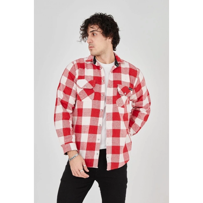 ERKEK ODUNCU GÖMLEK – UZUN KOLLU, ŞARDONLU KUMAŞ, KARELİ DESEN, REGULAR FİT, MANŞETLİ, ÇİFT CEPLİ, RAHAT GÜNLÜK BAHAR & KIŞ STİL - KIRMIZI