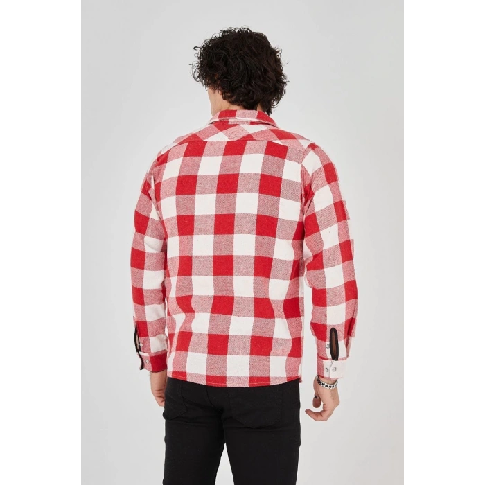 ERKEK ODUNCU GÖMLEK – UZUN KOLLU, ŞARDONLU KUMAŞ, KARELİ DESEN, REGULAR FİT, MANŞETLİ, ÇİFT CEPLİ, RAHAT GÜNLÜK BAHAR & KIŞ STİL - KIRMIZI