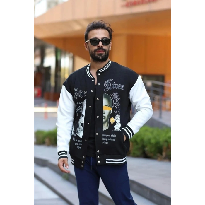 ERKEK OVERSİZE KOLEJ CEKET - SİYAH