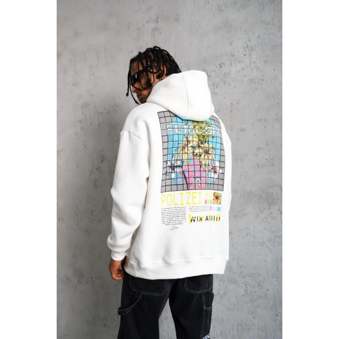 ERKEK PATEL SİX BASKILI KAPÜŞONLU SWEAT - BEYAZ