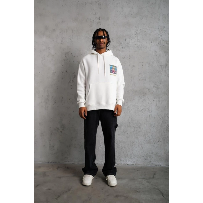 ERKEK PATEL SİX BASKILI KAPÜŞONLU SWEAT - BEYAZ