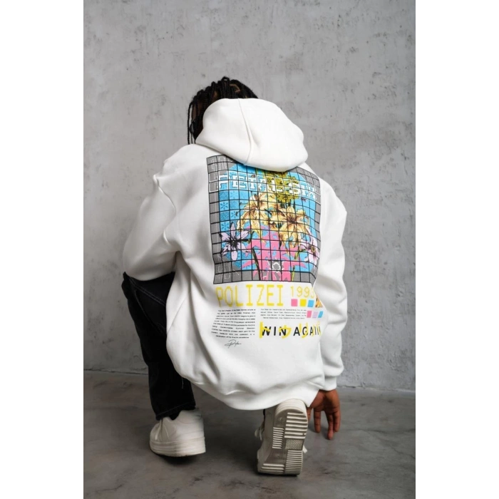 ERKEK PATEL SİX BASKILI KAPÜŞONLU SWEAT - BEYAZ