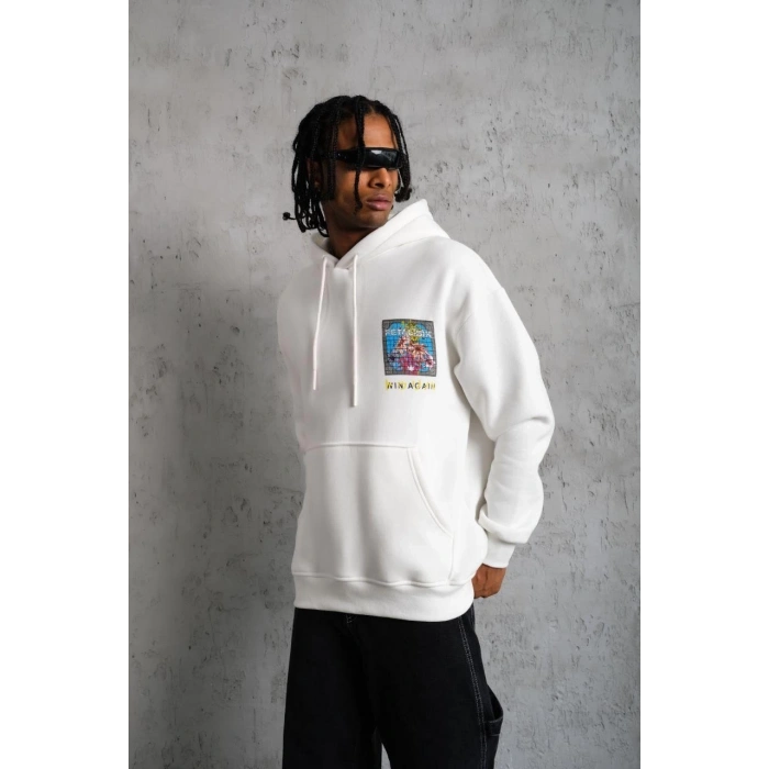 ERKEK PATEL SİX BASKILI KAPÜŞONLU SWEAT - BEYAZ