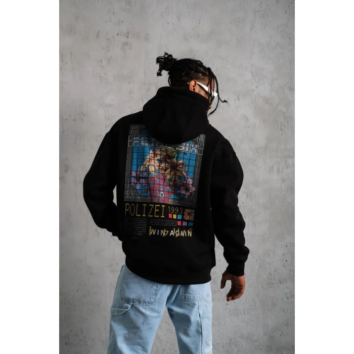 ERKEK PATEL SİX BASKILI KAPÜŞONLU SWEAT - SİYAH