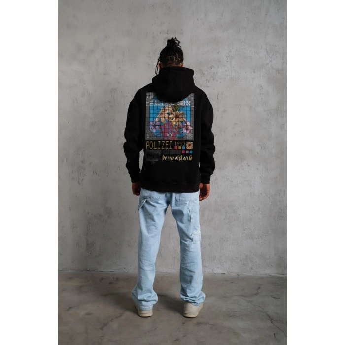 ERKEK PATEL SİX BASKILI KAPÜŞONLU SWEAT - SİYAH