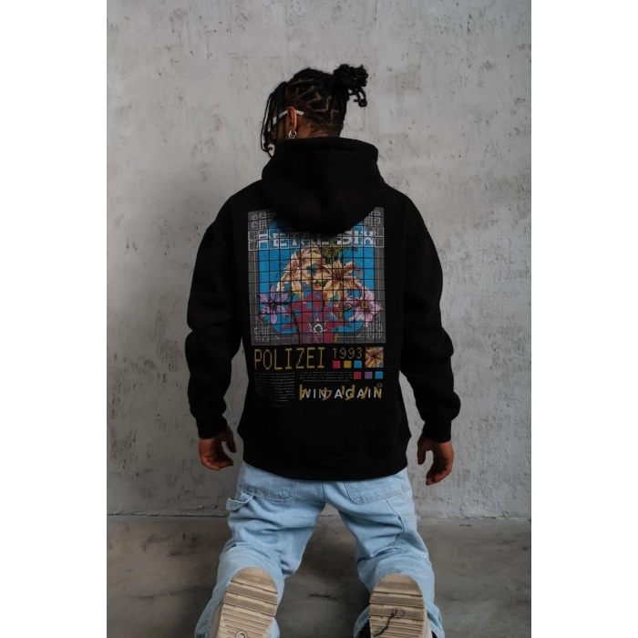 ERKEK PATEL SİX BASKILI KAPÜŞONLU SWEAT - SİYAH