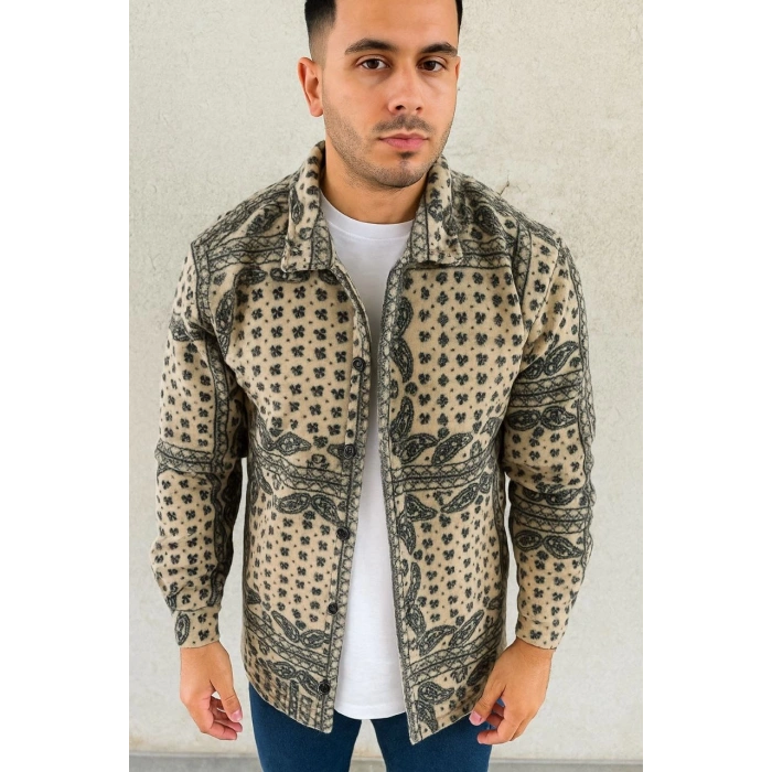 Erkek Polar Fermuarlı Sweatshirt – Kapüşonsuz, Cepli, Yumuşak Dokulu, Oversize Rahat Kalıp, Kışlık Sıcak Tutan Fermuarlı Üst - Bej