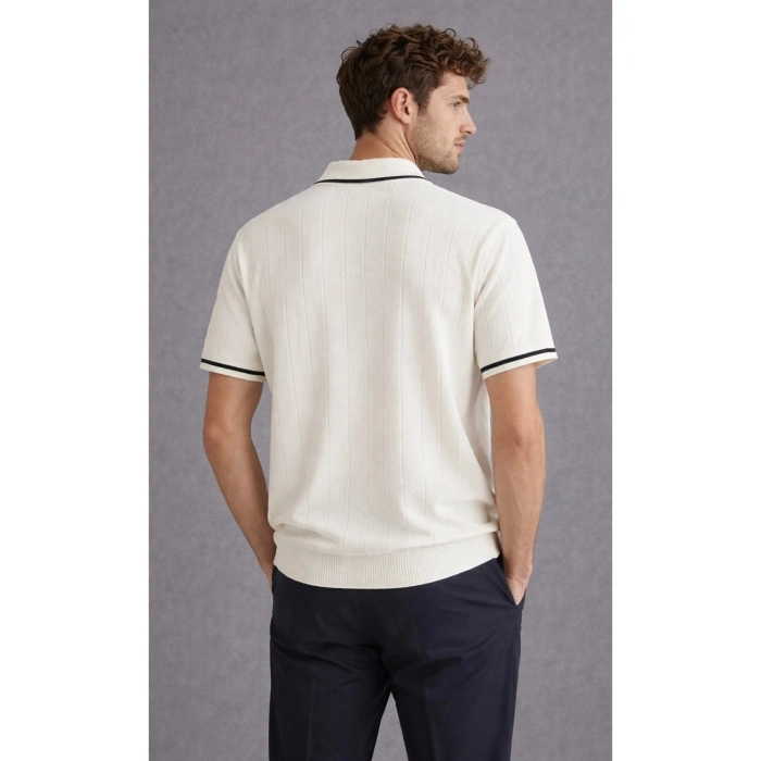 erkek premium kalite rahat kalıp pamuklu yarım fermuarlı triko tişört Beyaz