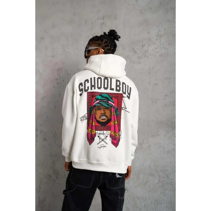 ERKEK SCHOOL BOY BASKILI KAPÜŞONLU SWEAT - BEYAZ