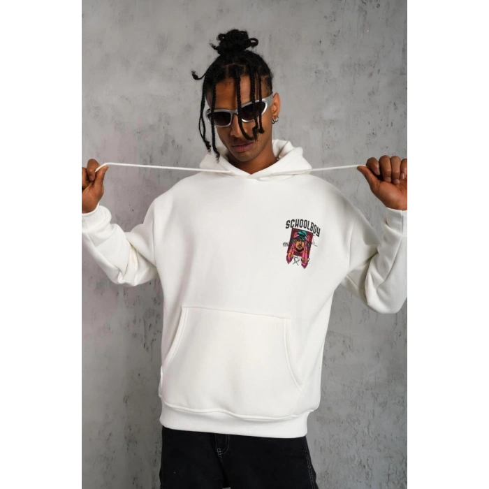 ERKEK SCHOOL BOY BASKILI KAPÜŞONLU SWEAT - BEYAZ