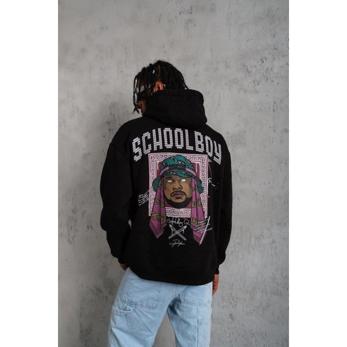 ERKEK SCHOOL BOY BASKILI KAPÜŞONLU SWEAT - SİYAH