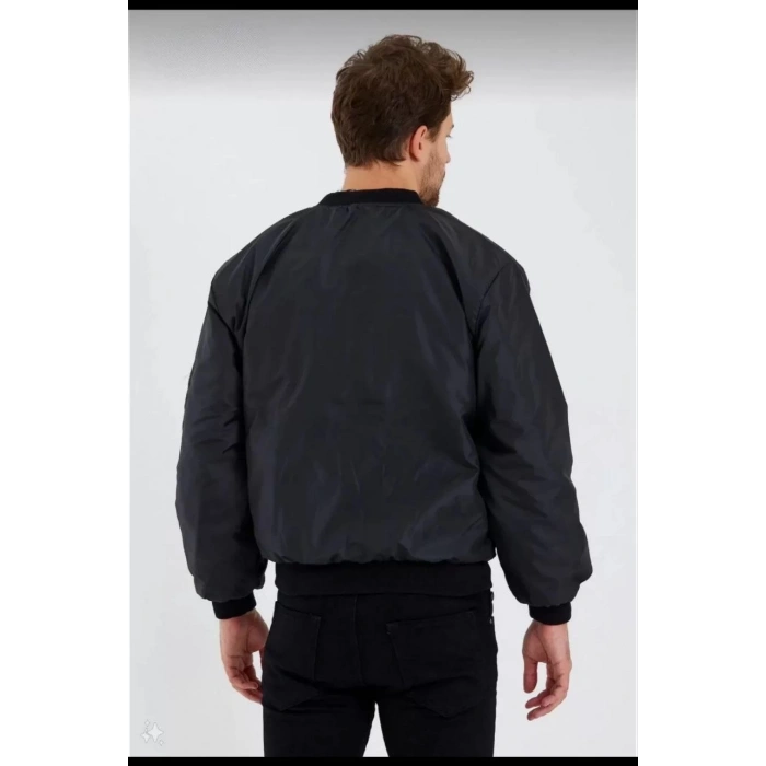 ERKEK SİYAH BOMBER MONT – POLIZEI YAZILI, FERMUARLI CEPLİ, KAPİTONE ASTARLI, SU İTİCİ KUMAŞ ŞIK GÜNLÜK CEKET- SİYAH