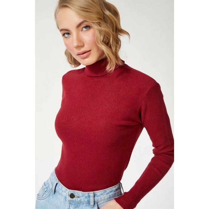 ERKEK TAM BOĞAZLI FİTİLLİ KAŞKORSE TRİKO – LİKRALI, EXTRA DAR KESİM SLİMFİT, YUMUŞAK KAŞMİR DOKULU MODEL- BORDO