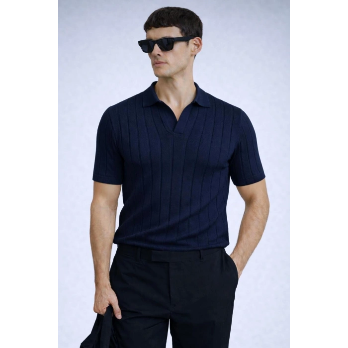 erkek yazlık kısa kollu slim fit polyemid kumaş kalitesi triko tişört Lacivert