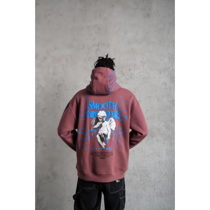 Erkek Yıldırım Baskılı Kapşonlu Sweat - Gül Kurusu