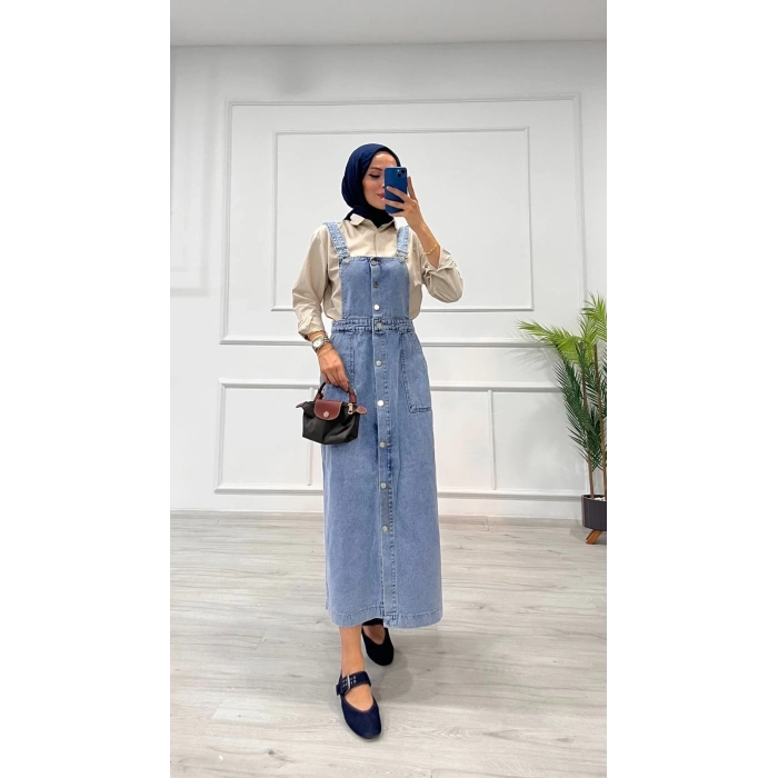 Etekli salopet enzim süper taş yıkama buz mavi d 2521