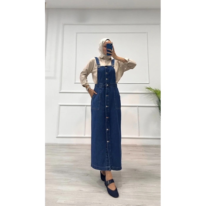 Etekli salopet enzim süper taş yıkama koyu mavi d2521