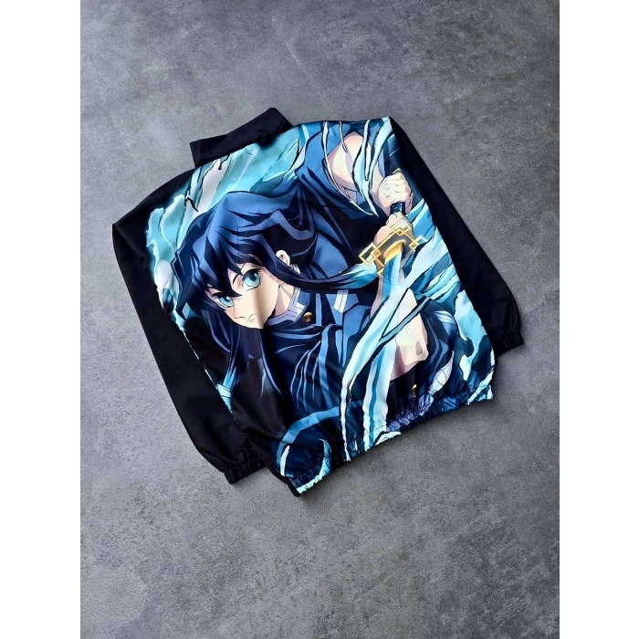 FERMUARLI DİJİTAL BASKILI RÜZGARLIK - SİYAH