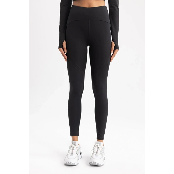 Fit Siyah Yüksek Bel Şekillendirici Beli Saran Esnek Sporcu Tayt Z0817az23au