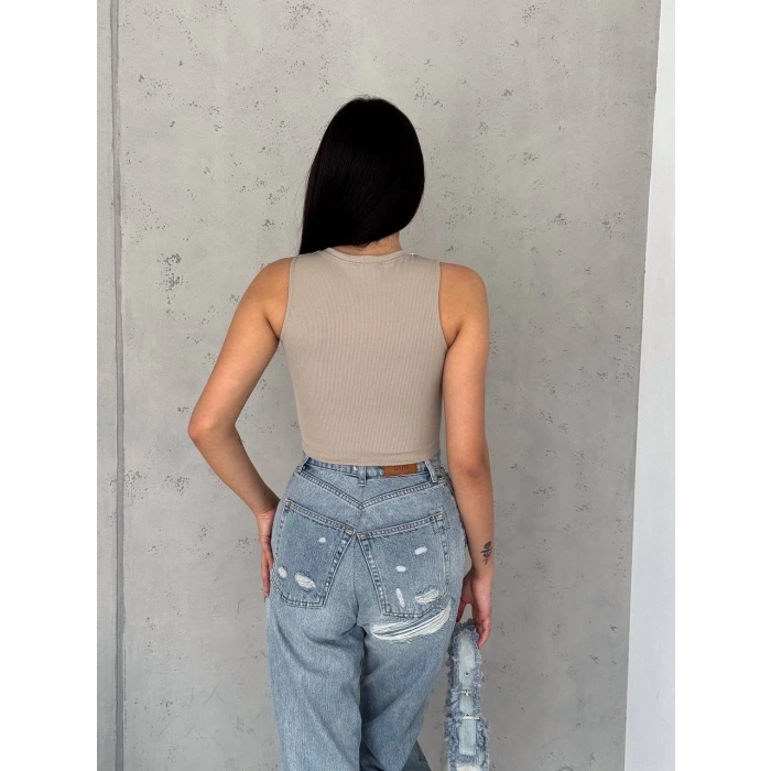 fitilli kaşkorse yakası zincirli atlet vizon