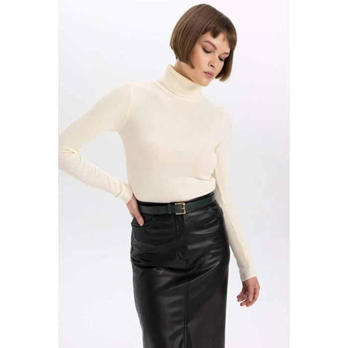 Fitted Balıkçı Yaka Basic Düz Triko Kazak