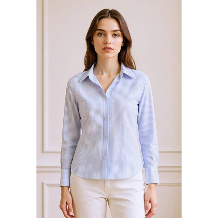 Fitted Basic Düz Poplin Uzun Kollu Gömlek