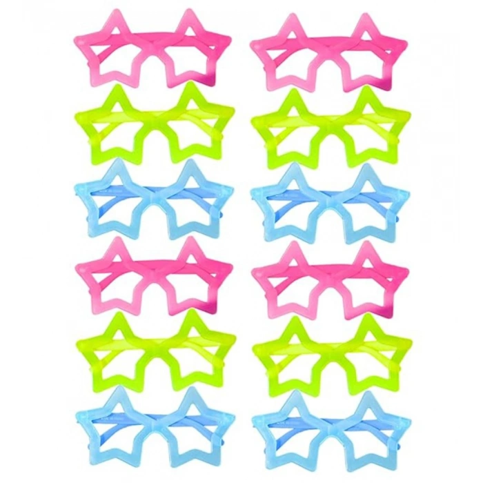 Fosforlu Yıldız Model Glow Parti Gözlüğü Karanlıkta Yanan Gözlükler 12 Adet