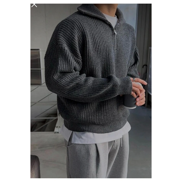 Füme erkek salaş oversize triko kışlık kazak premium kalite