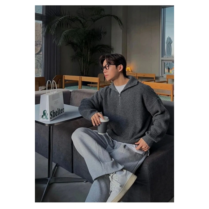 Füme erkek salaş oversize triko kışlık kazak premium kalite