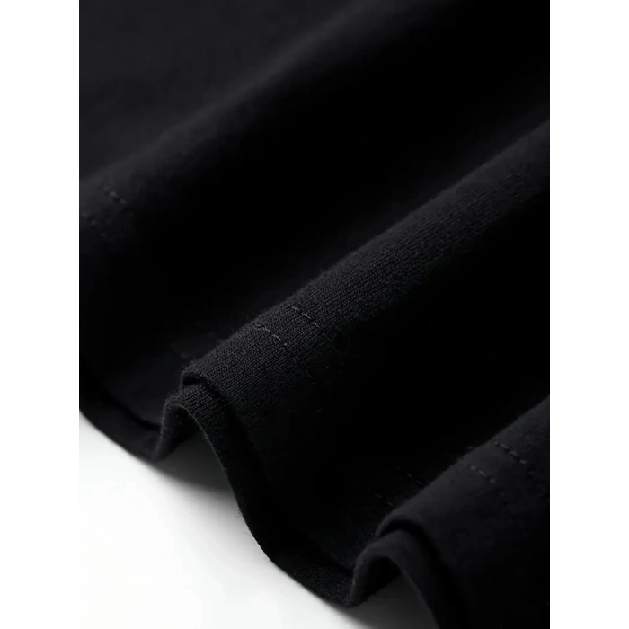 Geniş Kesim Pamuklu Tişört - GANDHI The Project Baskılı, Siyah, Rahat Kesim, Kısa Kollu, Günlük Kıyafet, Her Gün Giyilebilecek Tişört- Siyah