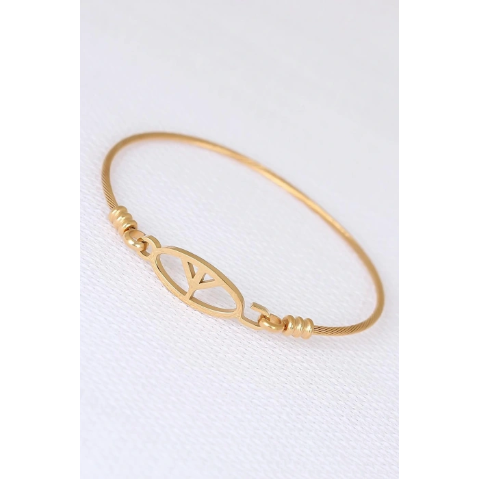 Gold Metal Çelik Figürlü Erkek Kelepçe Bileklik