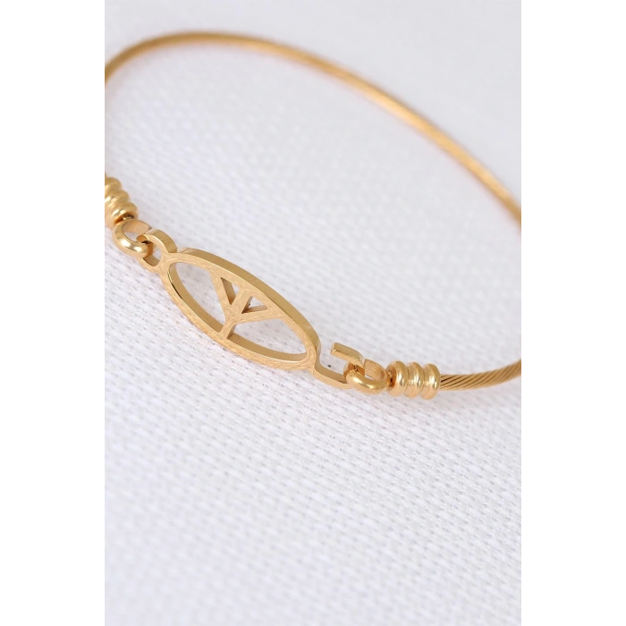 Gold Metal Çelik Figürlü Erkek Kelepçe Bileklik